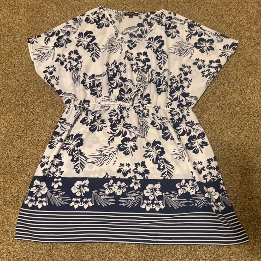 Mario Serrani Navy Blue and White Swimsuit Coverup